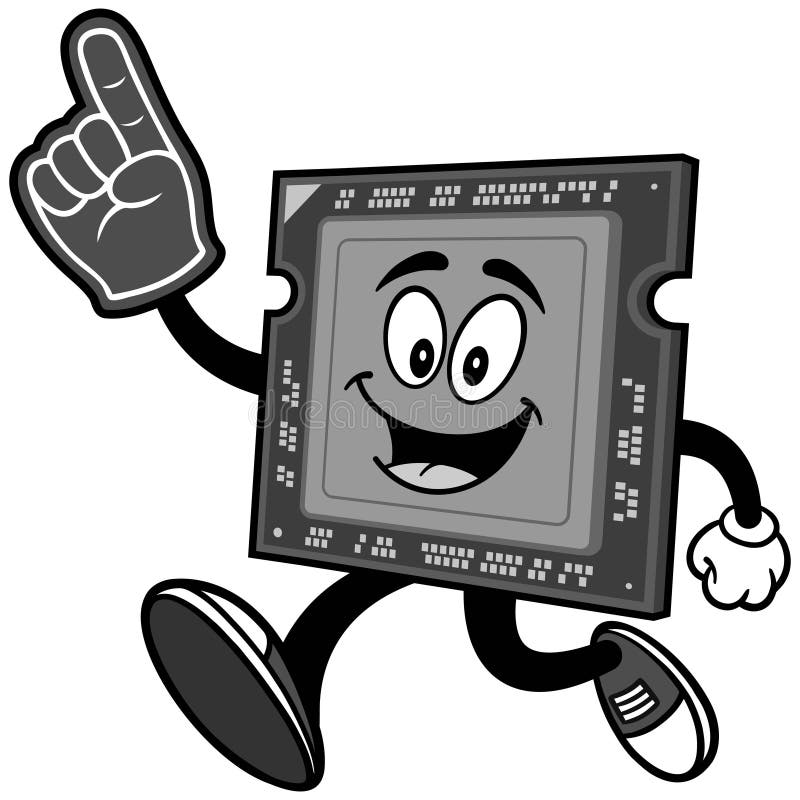 Computer Processor Running with Foam Finger Illustration stock illustration