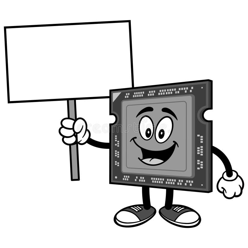 Computer Processor with Sign Illustration stock illustration