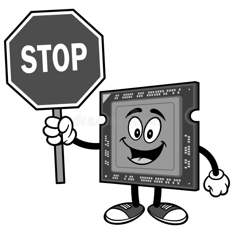 Computer Processor with Stop Sign Illustration stock illustration