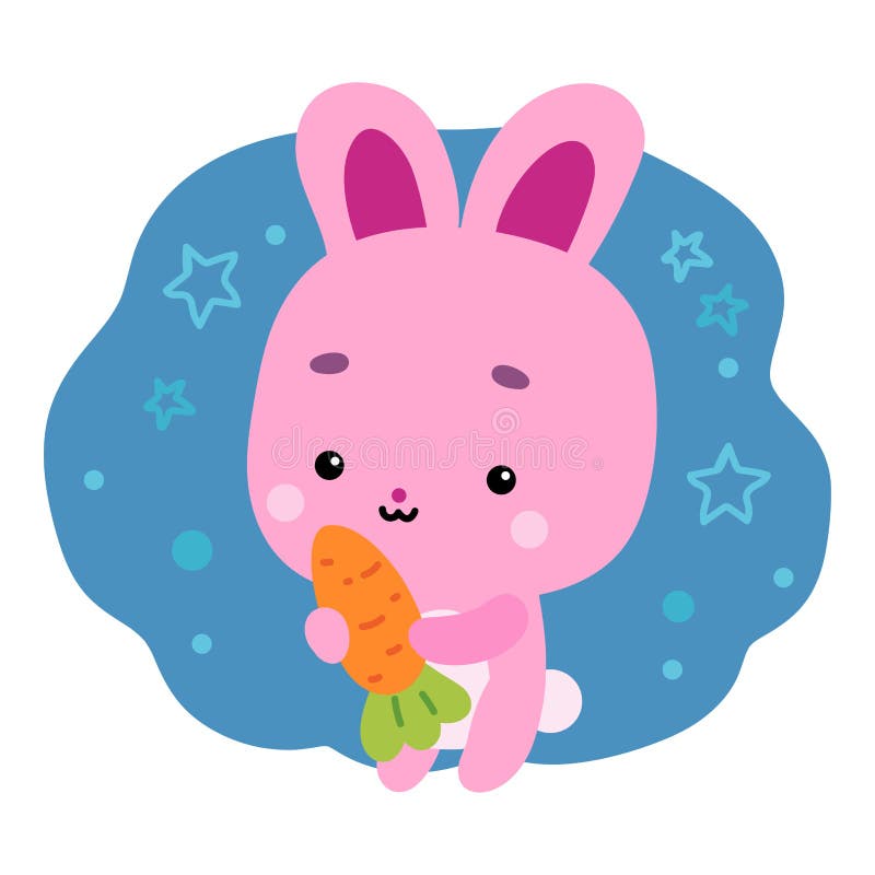 Vector illustration, Cartoon cute character rabbit and carrot stock illustration
