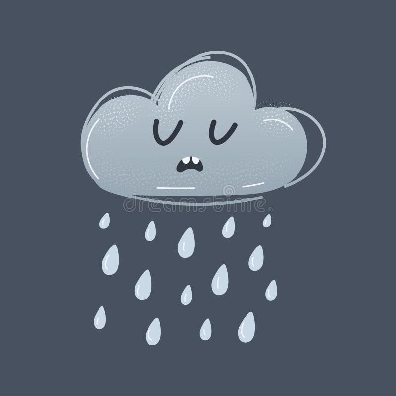 Vector Illustration of Cartoon Grey Cloud with Sad Faces Raining. Stock ...