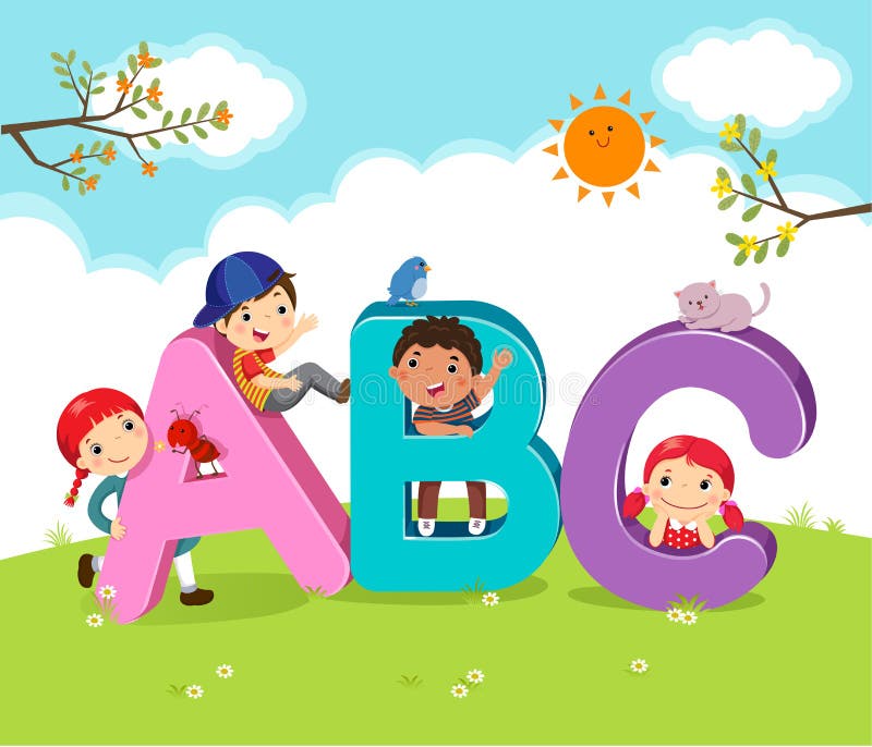 Cartoon Kids With Abc Letters Stock Vector Illustration Of Alphabet