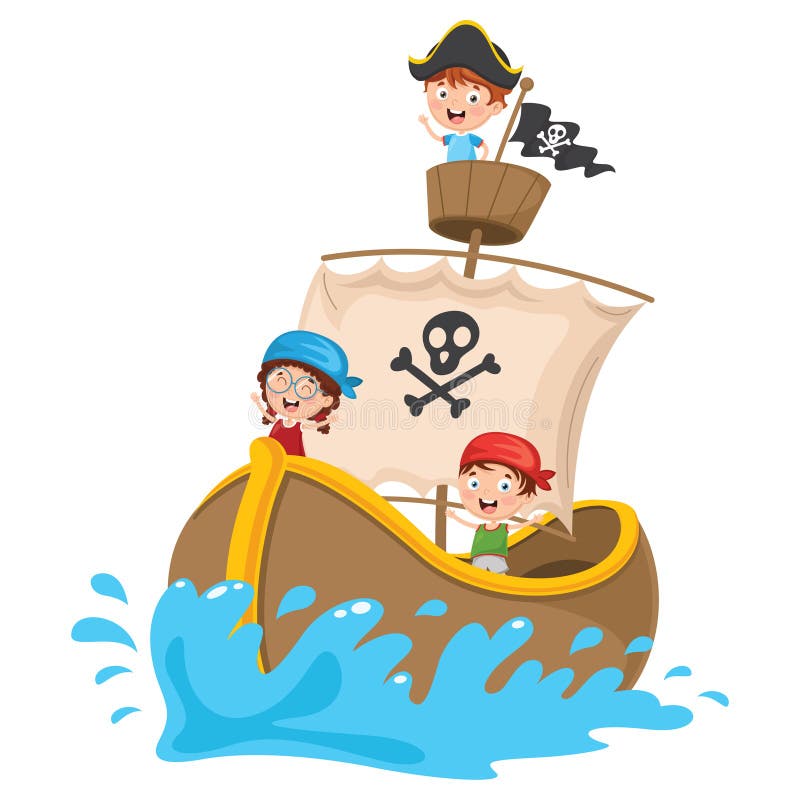 Vector Illustration of Cartoon Kids Pirate Ship Stock Vector - Illustration  of pirates, buccaneer: 113602281