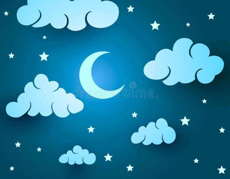 Vector Illustration. Cartoon Sky, with Clouds, Moon and Stars Stock ...