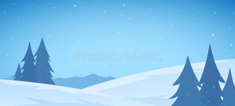 Cartoon Winter Snowy Mountains Flat Landscape with Pines and Hills.  Christmas Background Stock Vector - Illustration of evening, journey:  158235233