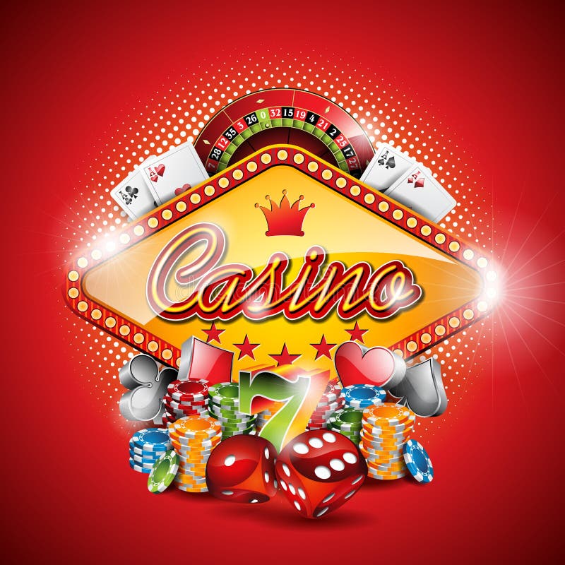 Vector illustration on a casino theme with gambling elements on red background