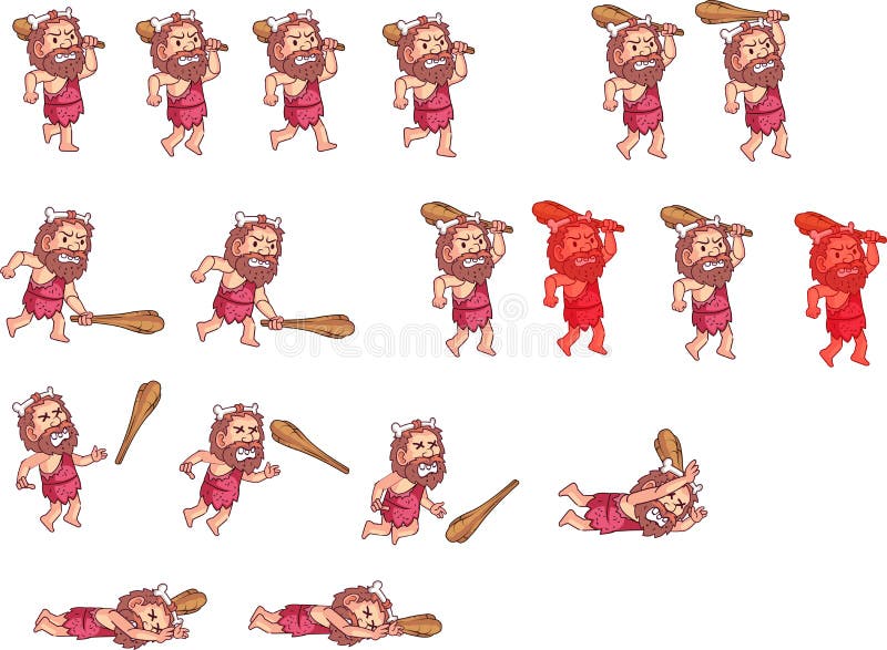 Cave Man Carrying Batton Cartoon Game Animation Sprite