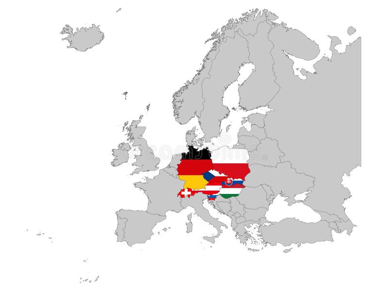 Map of Europe Countries with National Flag on White Background Stock