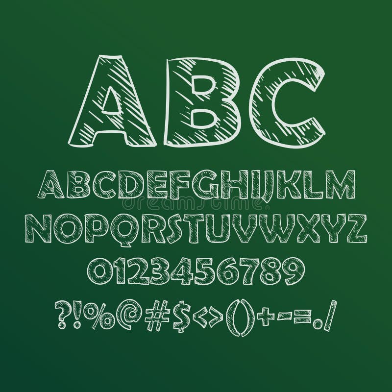 Vector illustration of chalk sketched font on blackboard. stock illustration Vector illustration of chalk sketched font on blackboard. stock illustration