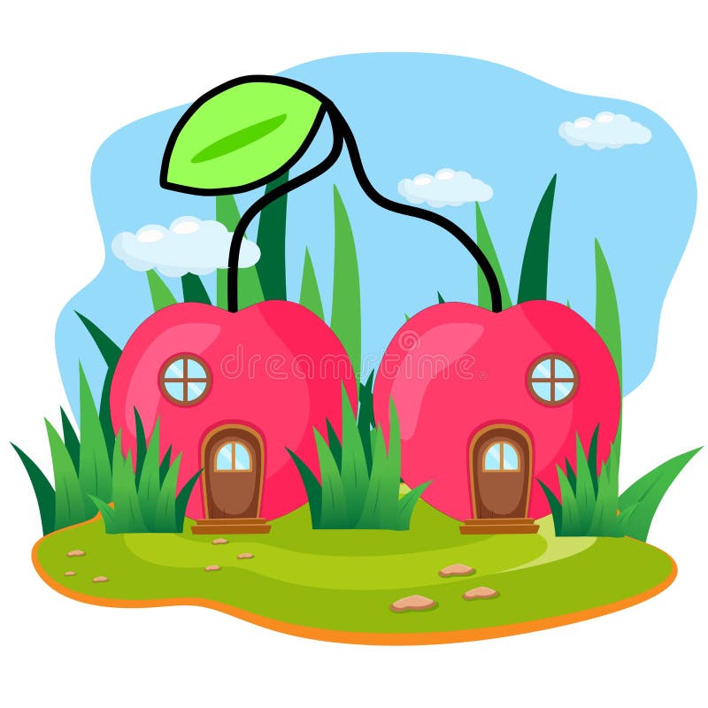 Vector Illustration of Cherry Fruit House Stock Vector Illustration