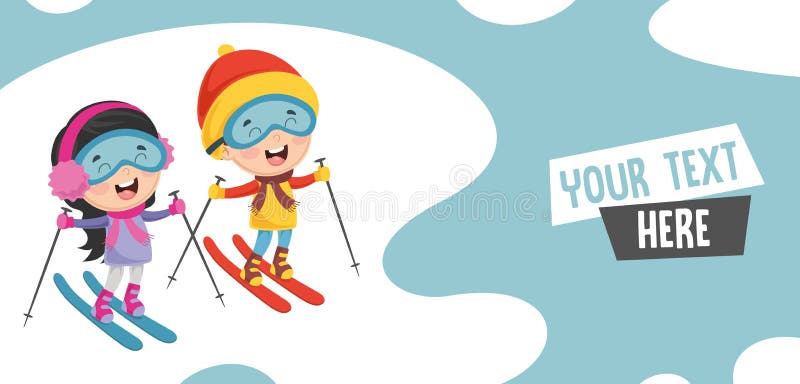 Vector Illustration Of Children Skiing stock illustration Vector Illustration Of Children Skiing stock illustration