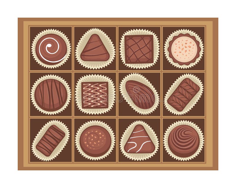 Vector illustration of chocolates candies in a box royalty free illustration Vector illustration of chocolates candies in a box royalty free illustration