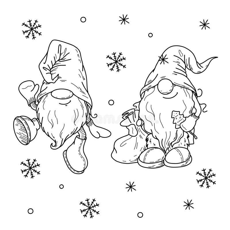 Vector Illustration of Christmas Gnomes Doodle Style Hand Drawing