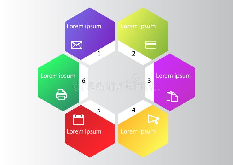 Marketing infographic, cycle diagram, global business graph, presentation chart. 1,2, 3, 4, 5, 6, options, parts, steps, process. stock illustration Marketing infographic, cycle diagram, global business graph, presentation chart. 1,2, 3, 4, 5, 6, options, parts, steps, process. stock illustration