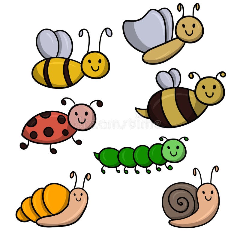 Vector Illustration, Collection of Cute Insects, Cartoon Insects with a