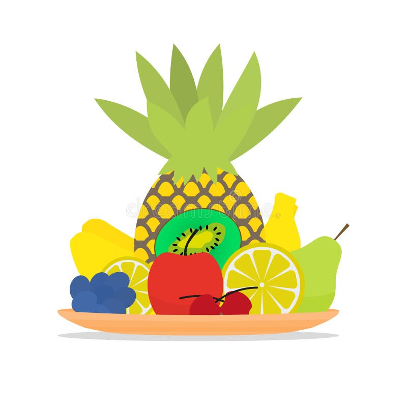 Vector Illustration of Colorful Fruit on a Plate Stock Vector
