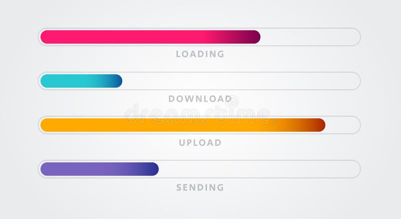Vector Illustration Colorful Loading Bar Set. Collection Download And Upload Procees vector illustration