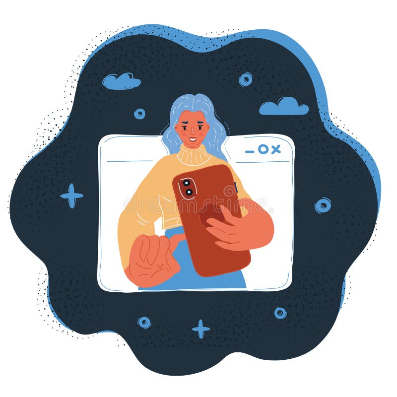 Vector illustration of Concept of on-line video chat app, internet talk, call technology. stock illustration