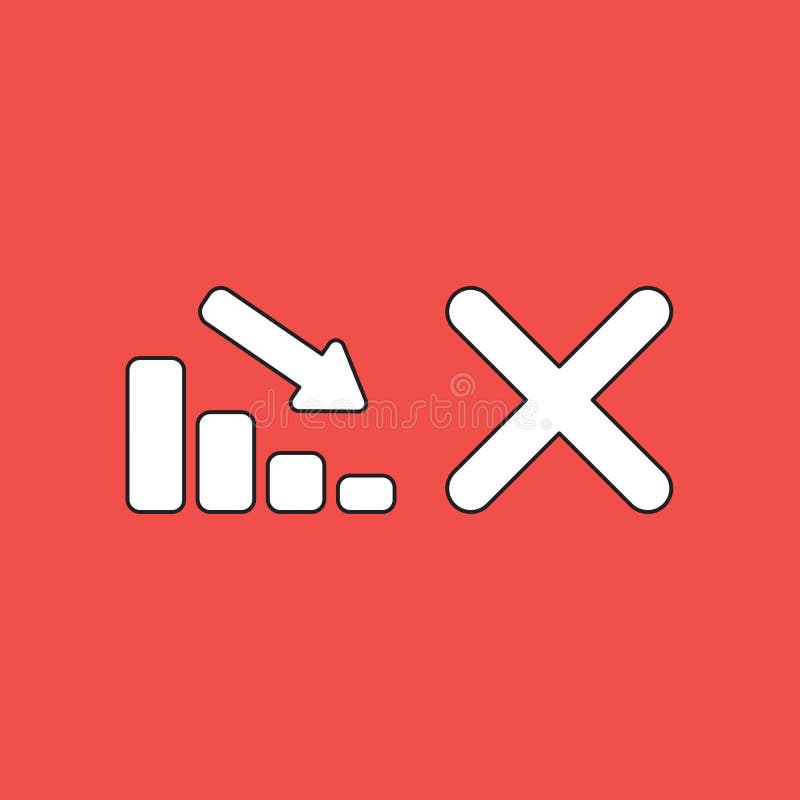 Vector illustration concept of sales bar chart moving down with x mark royalty free illustration