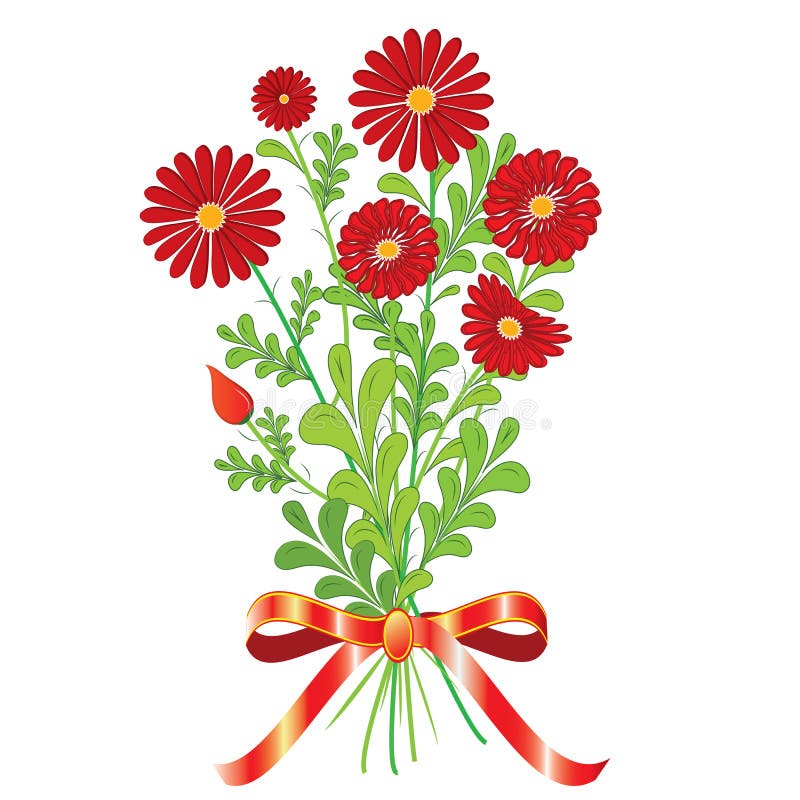 Vector Illustration of Congratulatory Bouquet of Red Flowers with Red ...