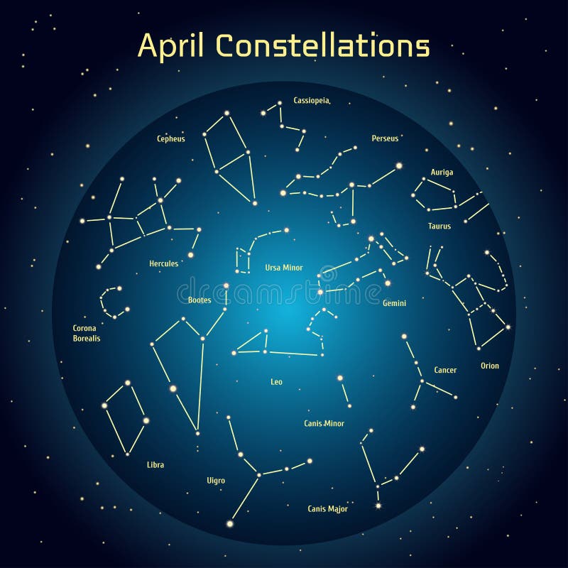 Vector Illustration Of The Constellations Of The Night Sky In April