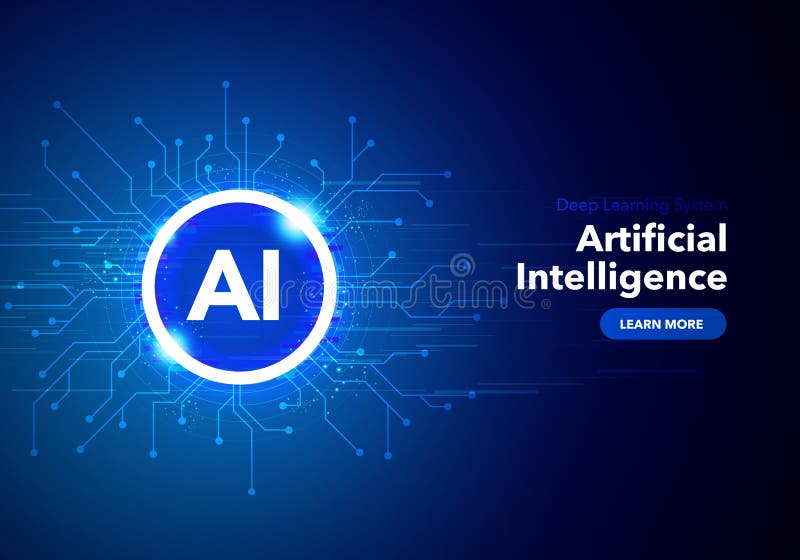 Vector Illustration artificial Intelligence landing page. Website template for ai machine deep learning technology sci-fi concept. royalty free illustration Vector Illustration artificial Intelligence landing page. Website template for ai machine deep learning technology sci-fi concept. royalty free illustration