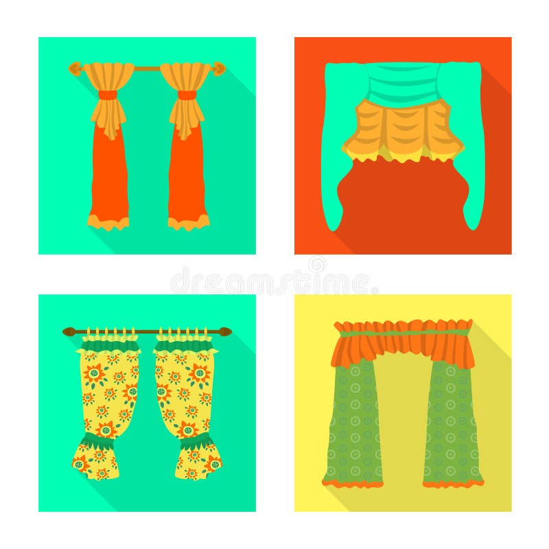 Vector Illustration of Curtains and Drapes Symbol. Set of Curtains and