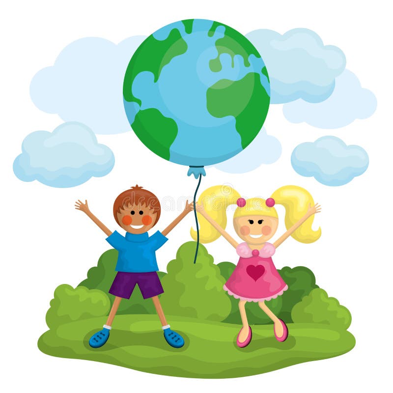 Happy kids and earth stock vector. Illustration of girl - 11778731