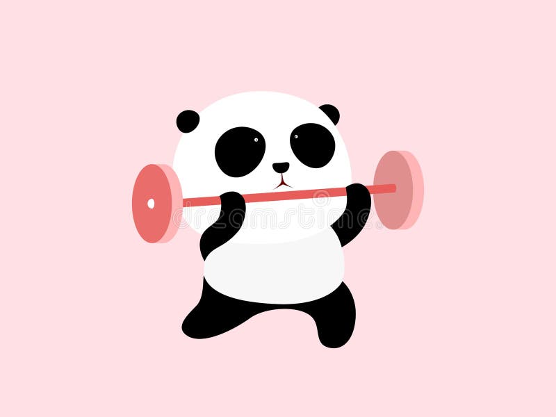 Vector Illustration: A cute cartoon giant panda is doing weight lifting