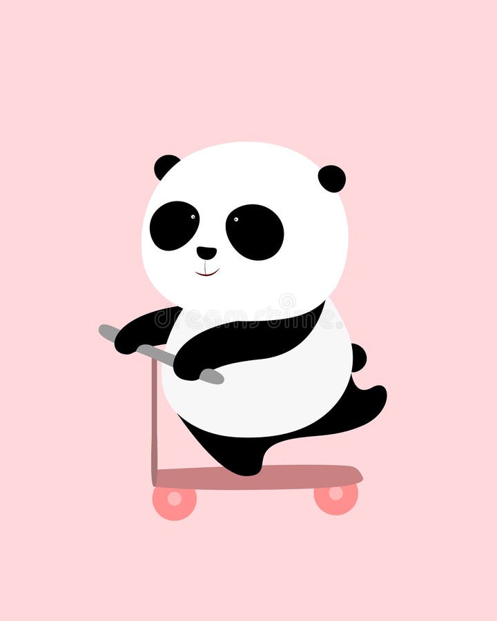 Vector Illustration: A cute cartoon giant panda is on a scooter.