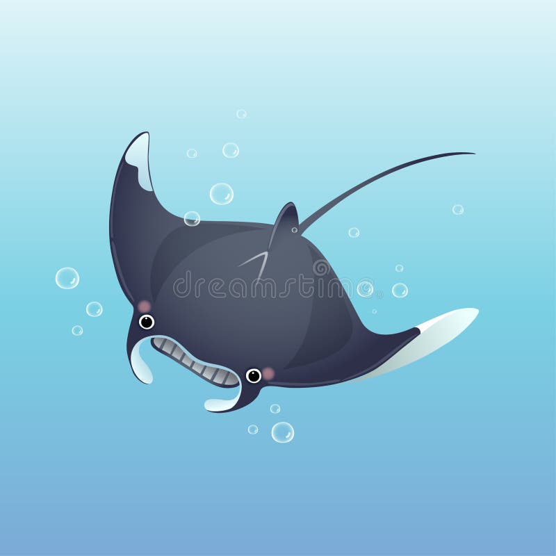 A Cartoon Manta Ray Swimming in the Deep Blue Sea Stock Vector -  Illustration of fish, marine: 186397605
