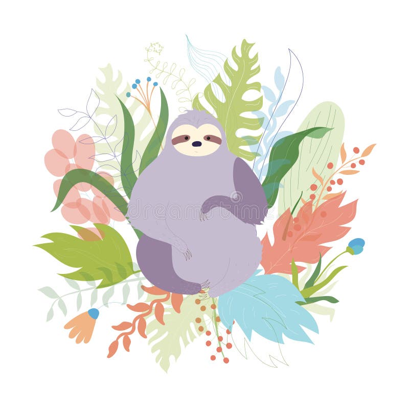 Vector illustration of cute character sloth.