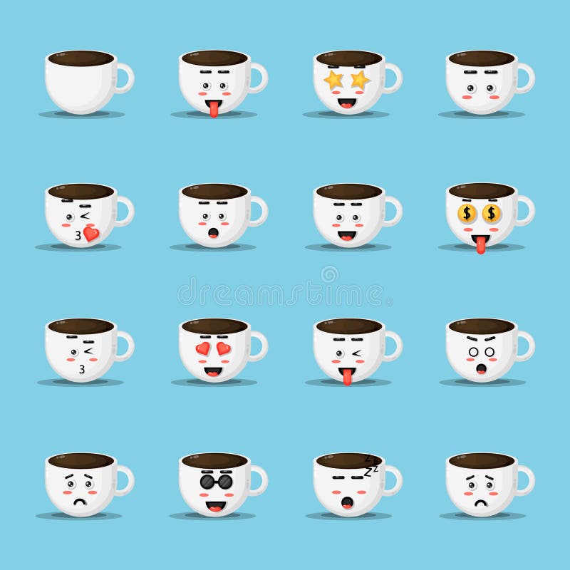 Cute Coffee Cup Expressions Clip Art Set