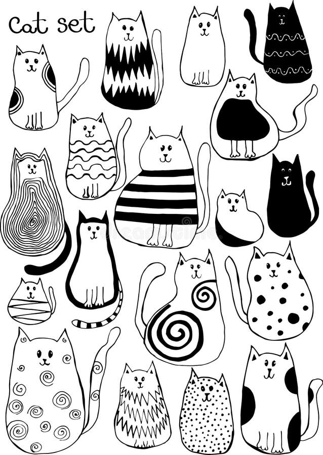 Vector Illustration with Cute Doodle Cats. Outline Animal Art Stock Vector  - Illustration of kitty, beautiful: 141967434