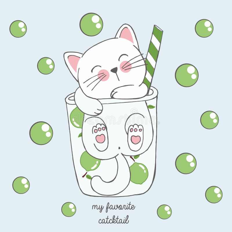 Cute Kawaii Cat in Anime Style in a Glass of Lime Cocktail with Green Bubbles, Drawing for Childrens Menu, Cocktail Party Stock Vector - Illustration of anime, healthy: 153165981 Cute Kawaii Cat in Anime Style in a Glass of Lime Cocktail with Green Bubbles, Drawing for Childrens Menu, Cocktail Party Stock Vector - Illustration of anime, healthy: 153165981