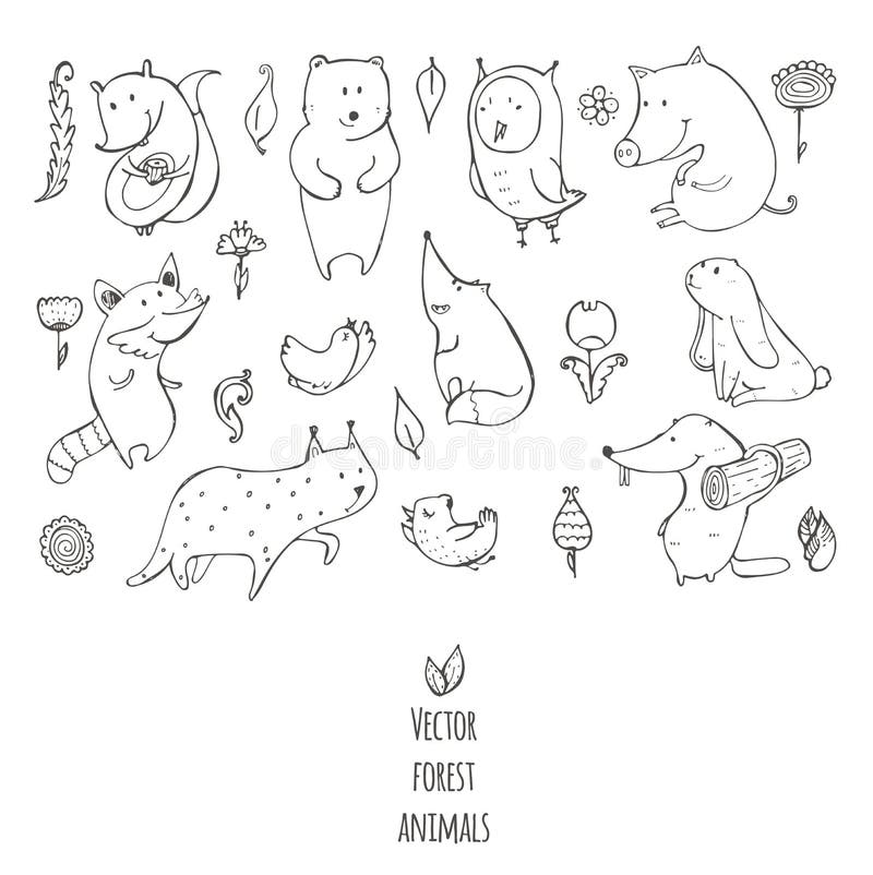 Vector illustration with cute and naive forest animals. stock illustration Vector illustration with cute and naive forest animals. stock illustration