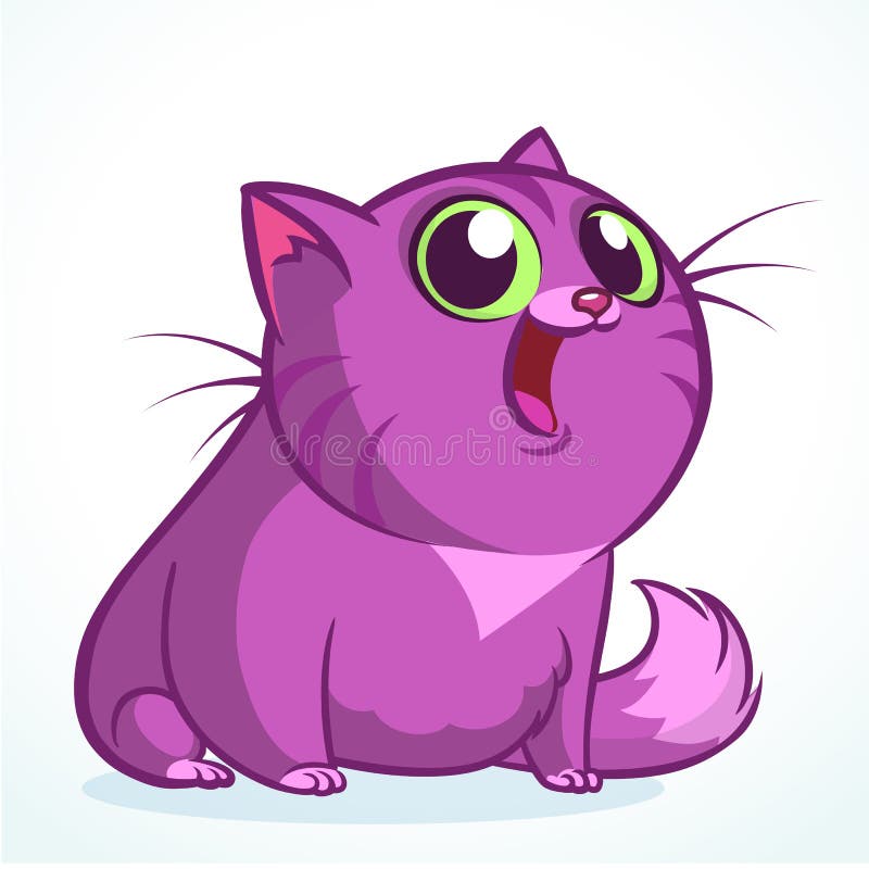 Vector Illustration Of A Cute  Smiling Purple  Fat Cat  Fat 