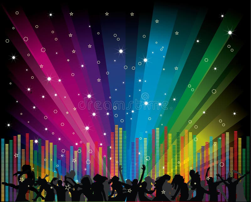Vector illustration with dancers on rainbow