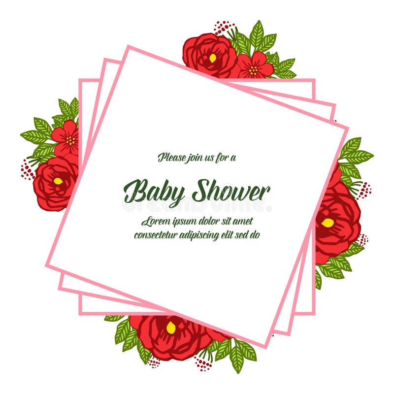 Vector illustration decorative of card baby shower with very beautiful red rose wreath frame