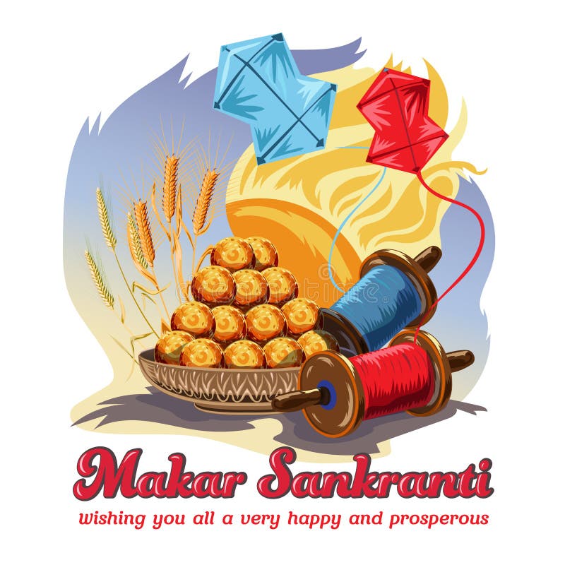 Vector Illustration des glücklichen Feiertag Makar Sankranti Indien-Festivalhintergrundes lizenzfreie abbildung Vector Illustration des glücklichen Feiertag Makar Sankranti Indien-Festivalhintergrundes lizenzfreie abbildung