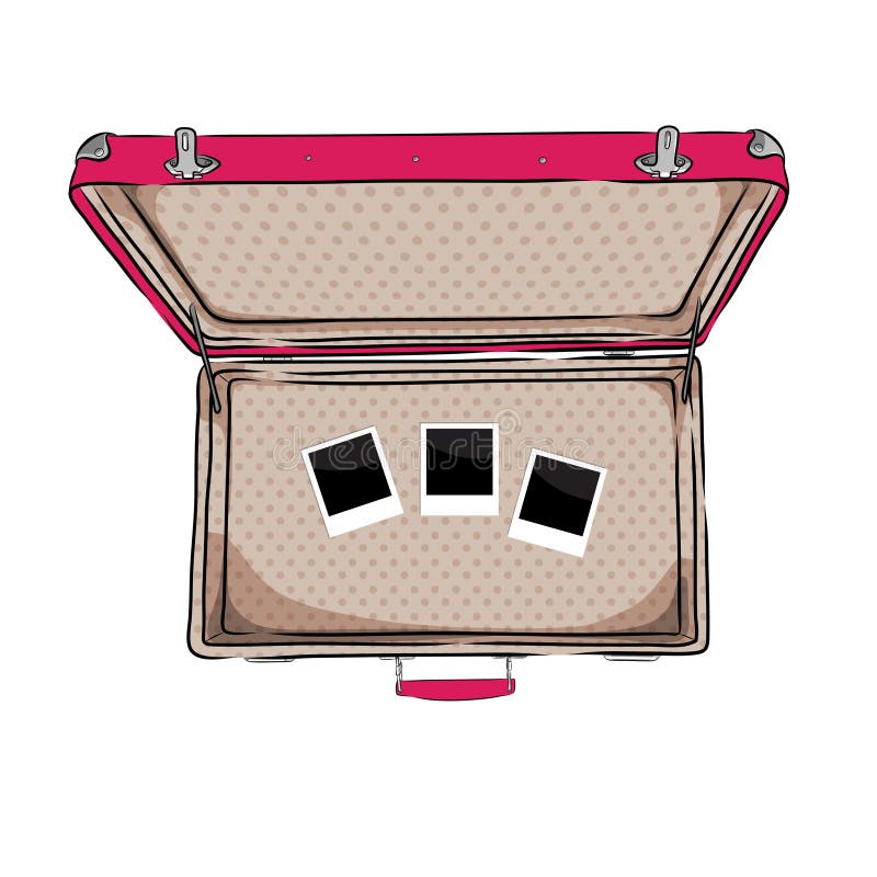 Vector Illustration des Weinlesekoffers mit leeren Fotos nach innen lizenzfreie abbildung