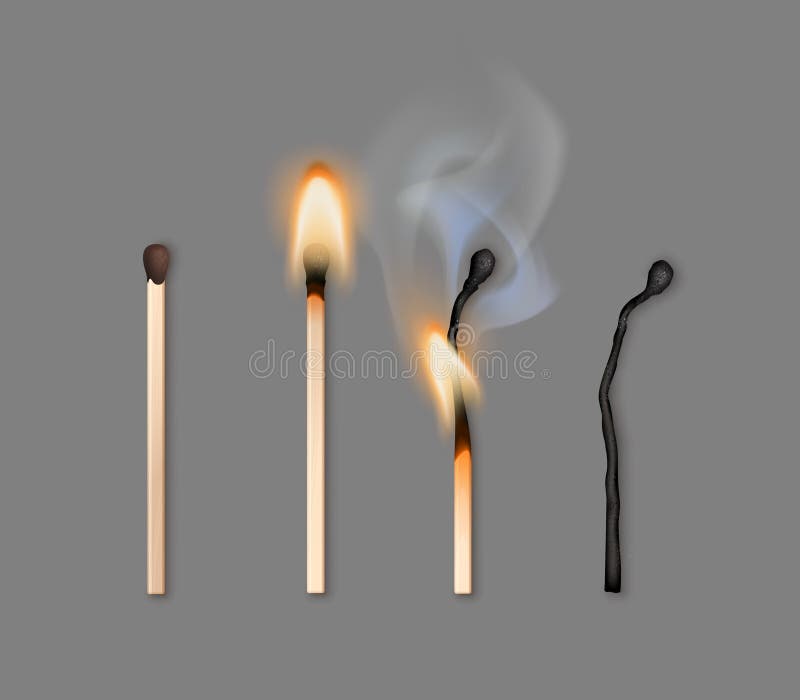 Vector Illustration of Different Phases of Burning Matches Isolated on