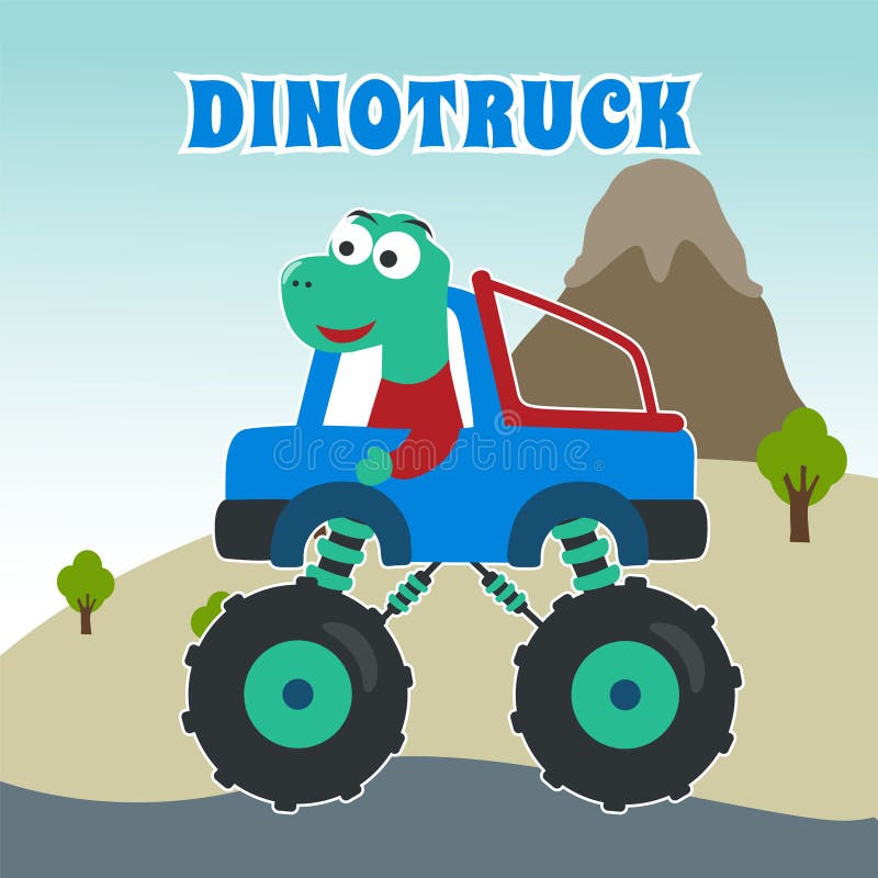 Vector Illustration of Dinosaurs Riding Monster Truck with Cartoon Style.  Can Be Used for T-shirt Print, Kids Wear, Invitation Stock Vector -  Illustration of children, auto: 225221259