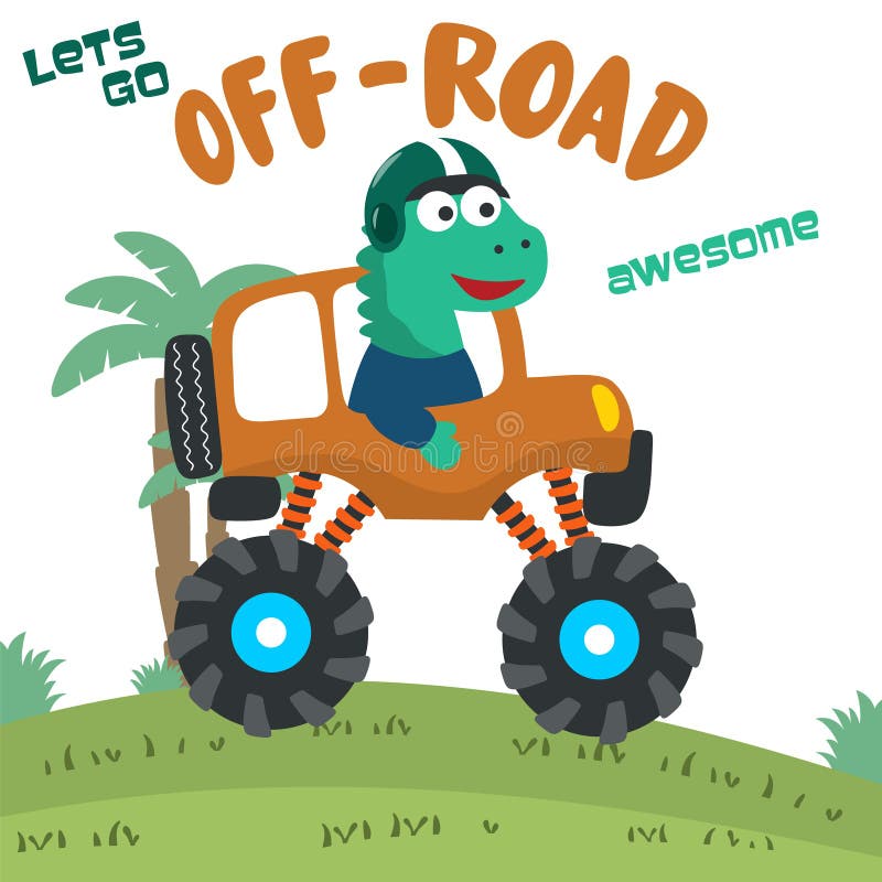 Vector Illustration of Dinosaurs Riding Monster Truck with Cartoon Style.  Can Be Used for T-shirt Print, Kids Wear, Invitation Stock Vector -  Illustration of design, children: 231798517