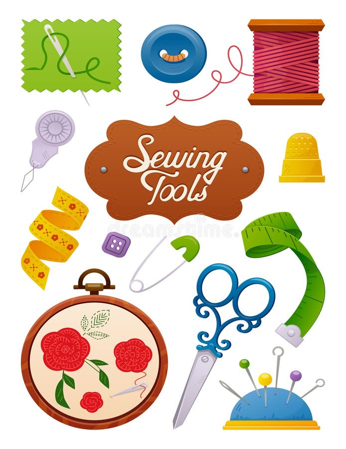 Vector Illustration. Drawing of Sewing Tools Stock Vector