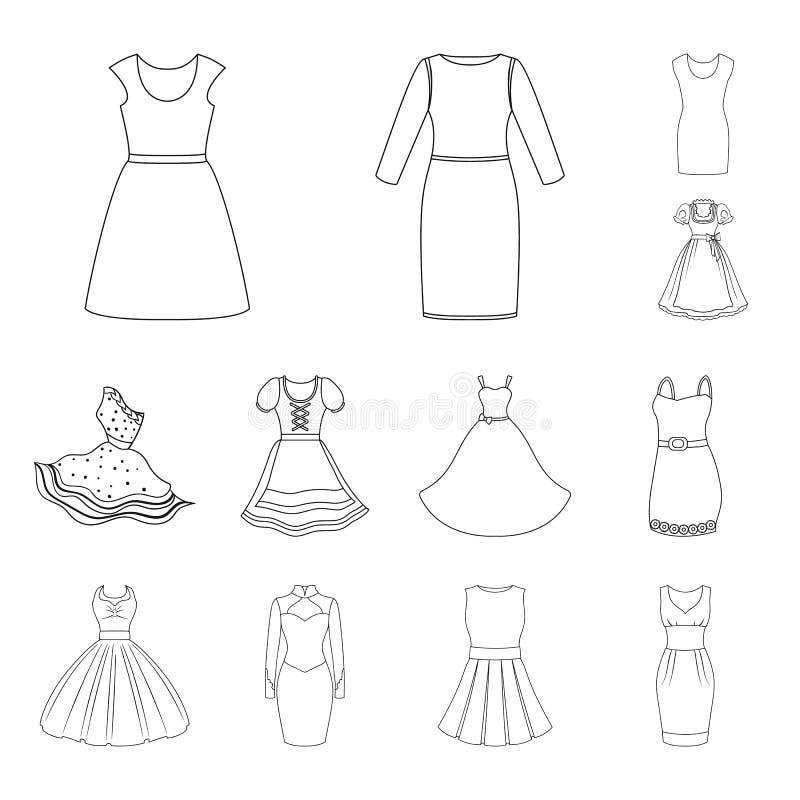 Vector Illustration of Dress and Clothes Symbol. Set of Dress and ...