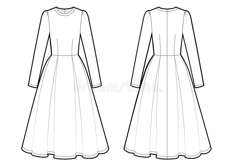 Evening Skirt Vector Template Isolated on a White Background. Front and ...