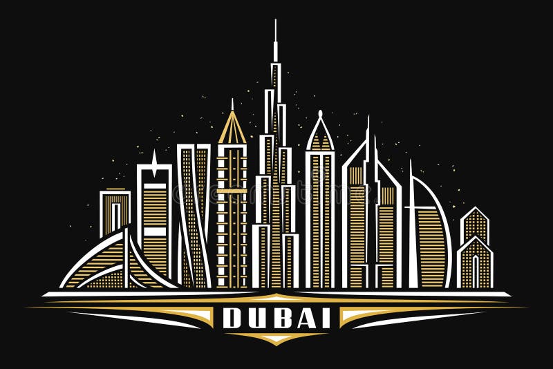 Vector Illustration of Dubai Stock Vector - Illustration of dark ...