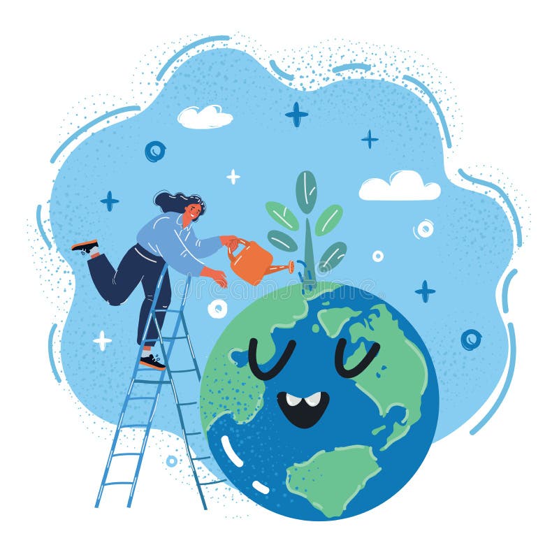 Vector Illustration of Earth Day Man Save Green Planet Environment ...