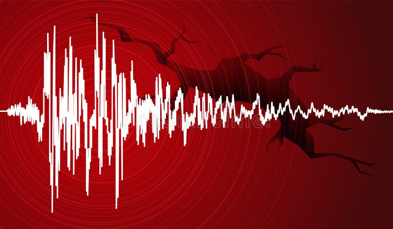 Vector illustration of earthquake curve wave and Earth Crack on red background vector illustration